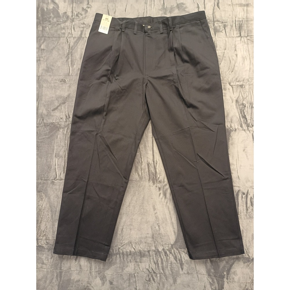 Lee Men Black Double Pleat Unstoppable Trousers Pants 44x30‎